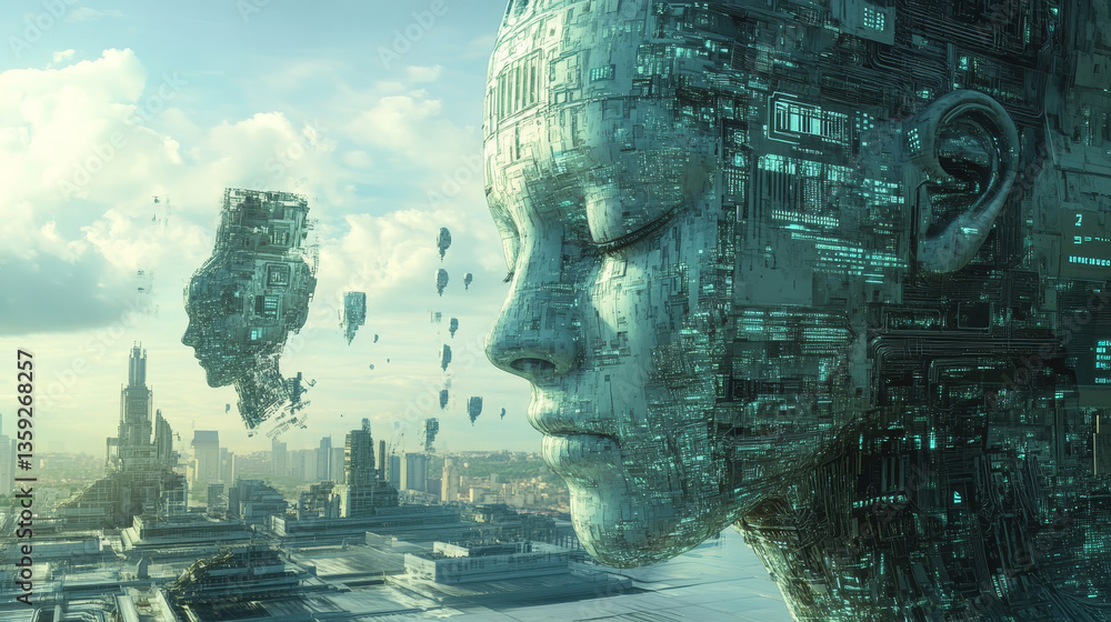 Poster big data concept. digital neural network. introduction of artificial intelligence. cyberspace of fut