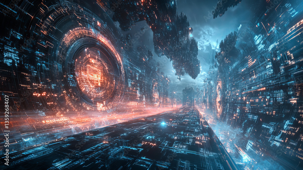 Poster big data concept. digital neural network. introduction of artificial intelligence. cyberspace of fut
