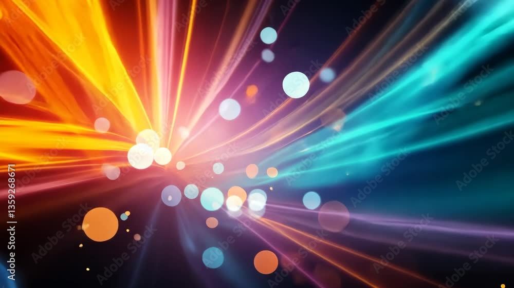 Poster abstract colorful light streaks and bokeh effect on black background dynamic and vibrant