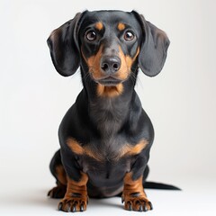 Obraz premium A charming black and tan Dachshund sits gracefully, showcasing its playful and curious nature.