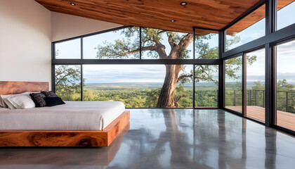 Fototapeta premium Modern Bedroom with Panoramic Views