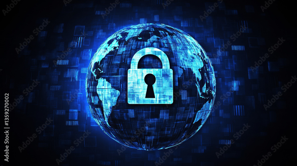 Poster vector illustration global network sphere computer security danger of hacking vulnerable objects pro
