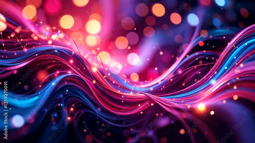 Aufkleber abstract composition of wavy lines in vibrant magenta and cyan with bokeh effect