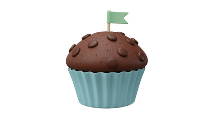Isolated Chocolate Cupcake with Flag, Perfect for Celebrations