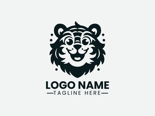 cartoon tiger head with exaggerated features. Playful animal logo