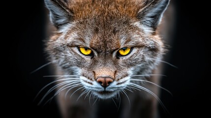 A close up portrait of a lynx looking intensely at viewer