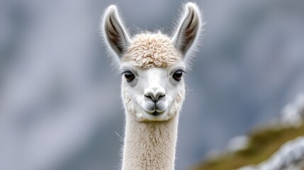 Obraz premium A close up portrait of a white furry llama