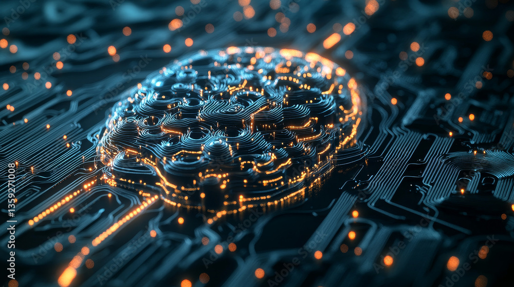 Poster artificial intelligence. digital neural network based on the human brain. computer mind of the futur