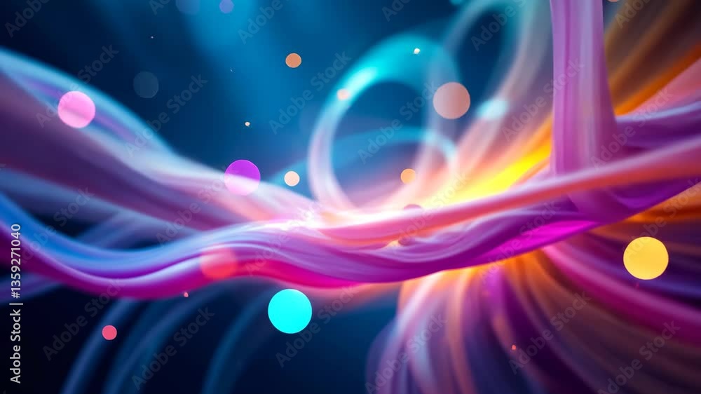 Poster abstract digital artwork featuring flowing colorful lines and soft bokeh effect