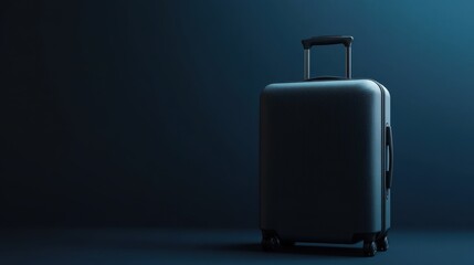 A professional gray suitcase with a sleek finish, resting on a dark blue background.