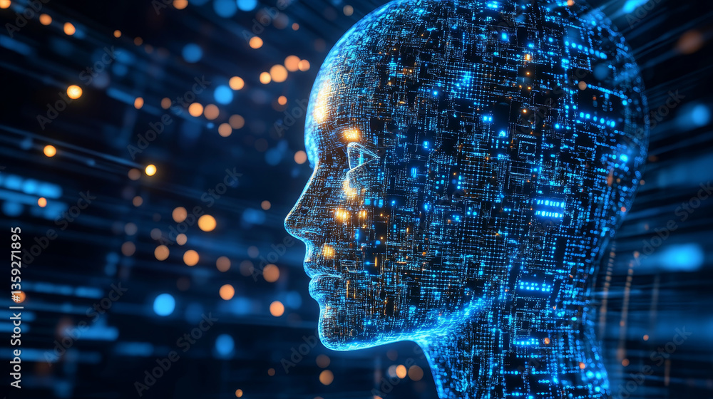 Poster artificial intelligence. digital age in the global world of the future. 3d illustration of computer 