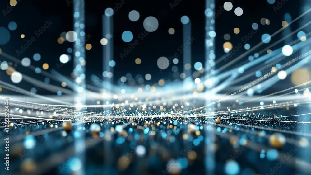 Canvas Prints abstract digital futuristic design with blue gold particles bokeh and light streaks on dark backgrou