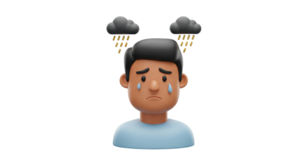 Isolated Sad Man with Rain Clouds Showing Depression and Anxiety