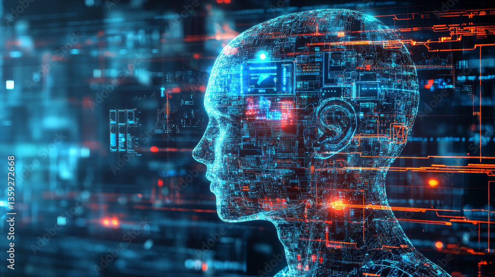 Poster artificial intelligence in the global network. digital technologies of the future. computer mind con