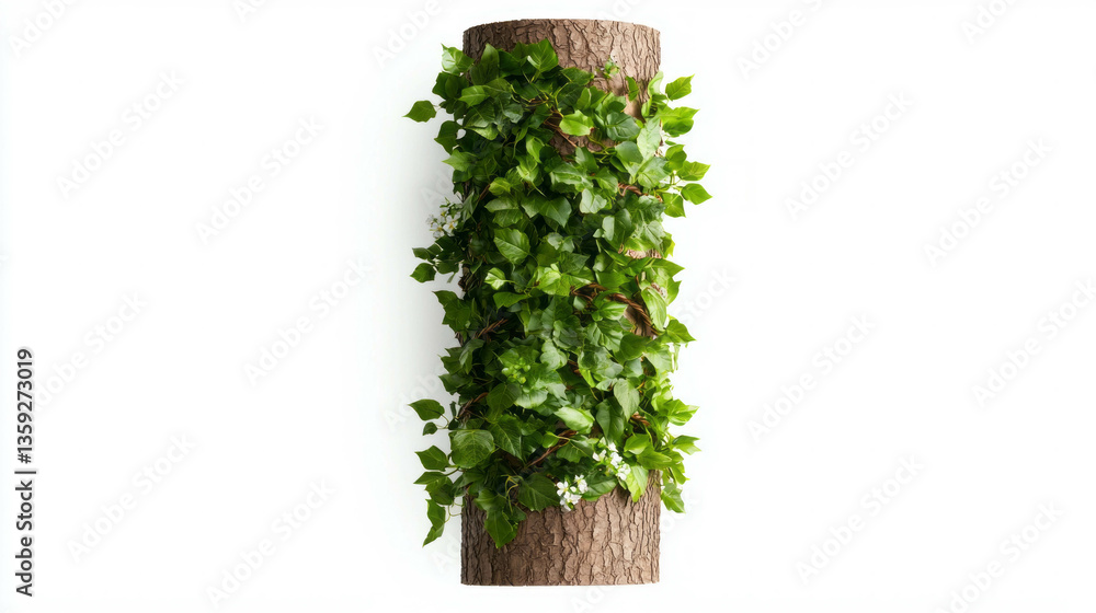Poster realistic ivy branch wrapped around textured tree trunk for nature design