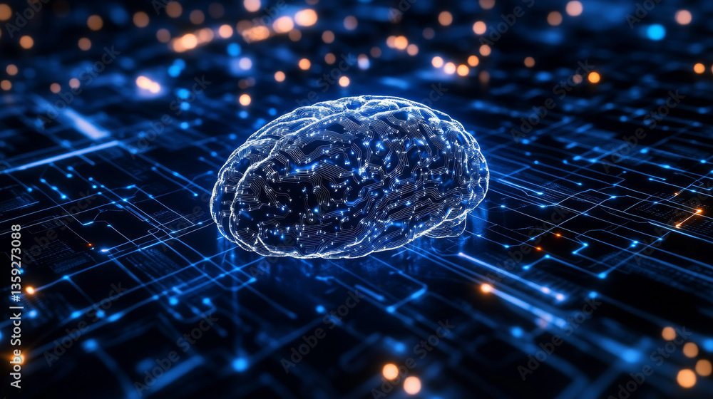 Poster ai, digital mind, artificial intelligence, computer brain, quantum processor, cpu, neural networks. 