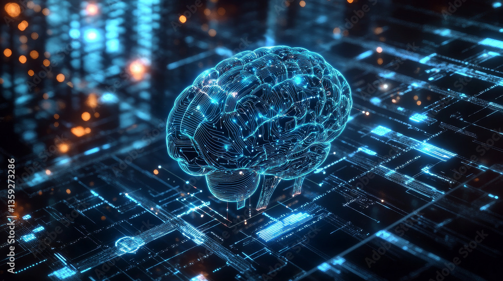 Poster ai, digital mind, artificial intelligence, computer brain, quantum processor, cpu, neural networks. 