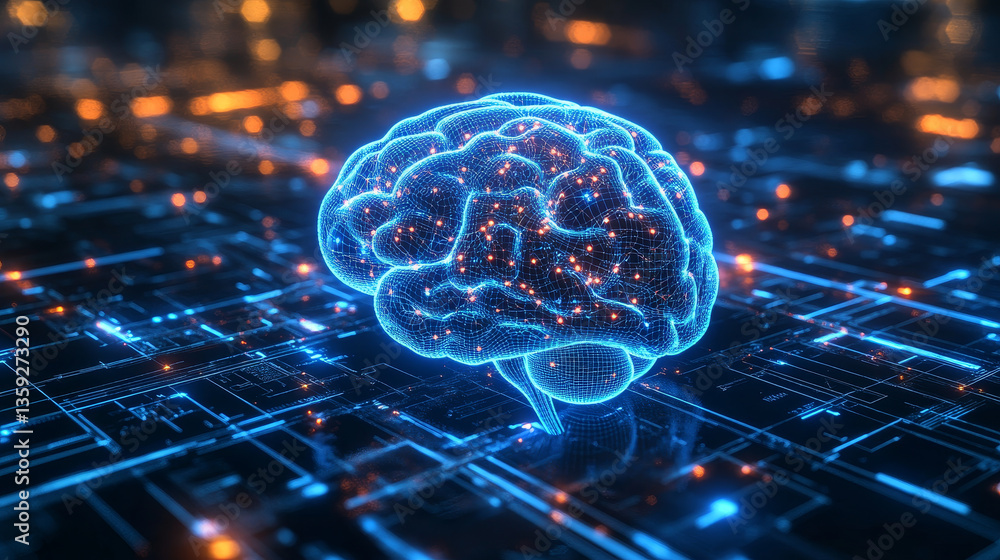 Poster ai, digital mind, artificial intelligence, computer brain, quantum processor, cpu, neural networks. 