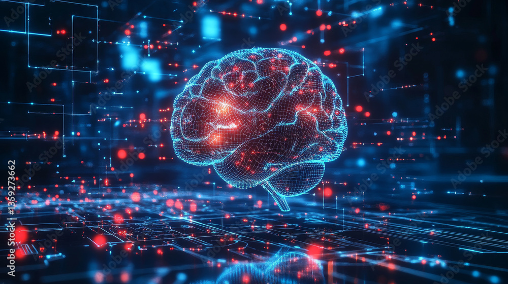 Poster ai, digital mind, artificial intelligence, computer brain, quantum processor, cpu, neural networks. 