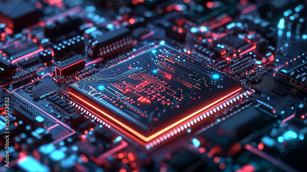 Poster artificial intelligence. quantum processor, cpu, futuristic computer circuit. high technology cybers