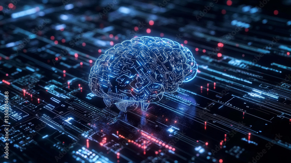 Poster artificial intelligence. computer mind in technology of future. 3d illustration of an abstract digit