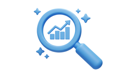 Isolated Magnifying Glass with Increasing Chart