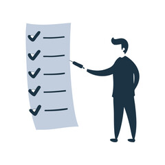 Man checking task list icon in flat blue style