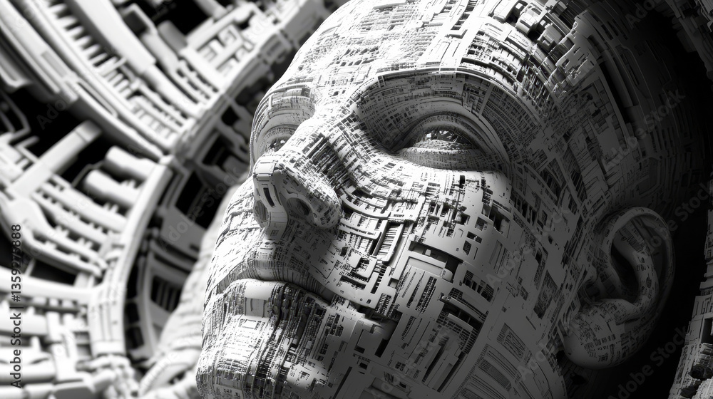 Poster digital brain and neural networks. artificial intelligence. computer mind 3d illustration