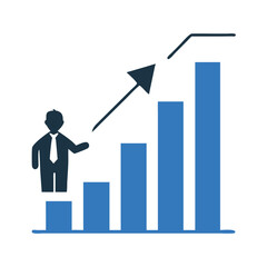 Man standing next to growing bar chart