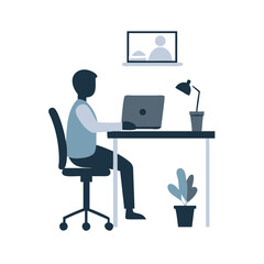 Man working remotely on laptop with video call