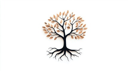 Naklejka premium Artistic Tree Design with Roots and Leaves on White Background
