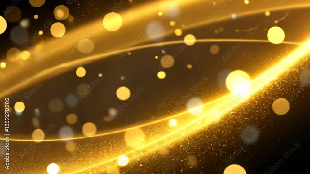 Poster abstract golden light trails with bokeh effect on dark background illustrative design