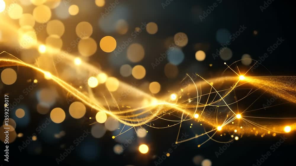 Poster abstract golden light waves with bokeh effect against dark background for elegant concept