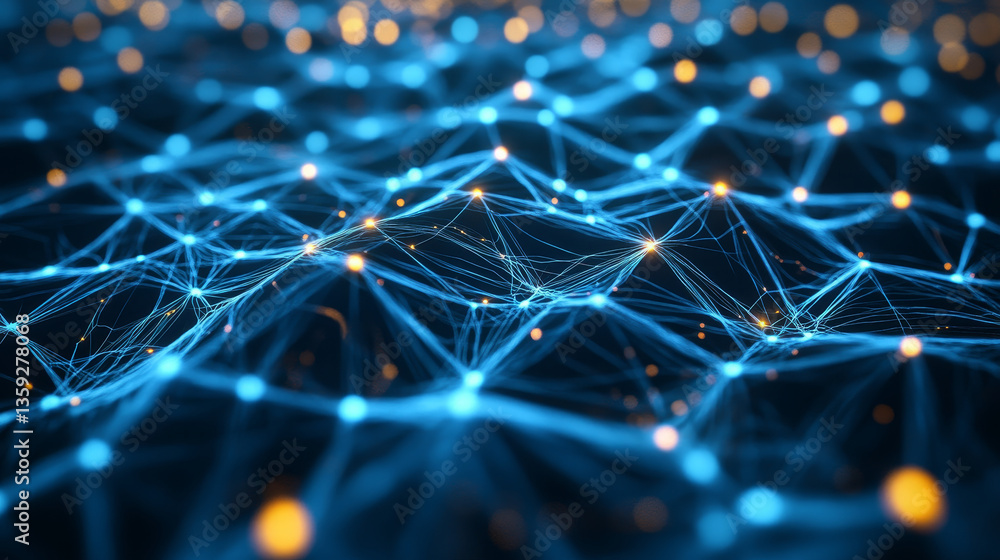 Poster internet technologies and neural network. 3d illustration of neural connections in artificial intell