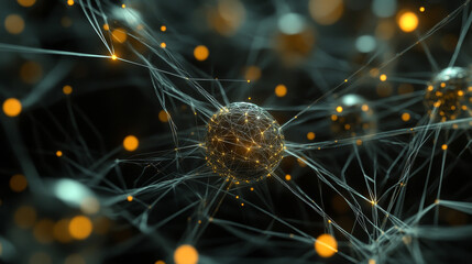 Artificial intelligence and wireless technology. Global digital network. Internet data security. 3d illustration of polygonal objects with elements of HUD
