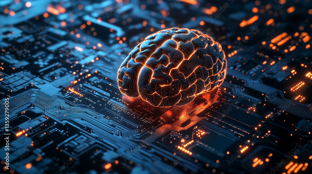Poster digital nanotechnology, neural network, futuristic cryptocurrency cpu processor. artificial intellig