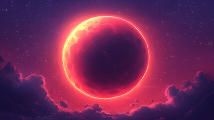 Obraz premium A red planet glows with clouds set against a purple starry sky Atmospheric its a serene space artwork