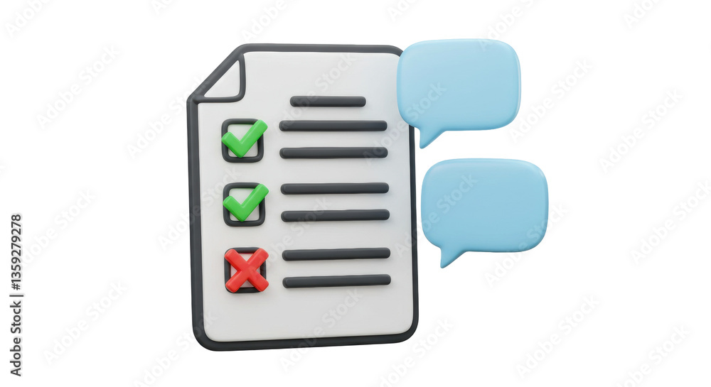 Poster isolated checklist document with positive feedback and speech bubbles