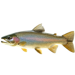Naklejka premium Stunning rainbow trout swimming gracefully in crystal clear waters surrounded by natural aquatic environment white isolate background