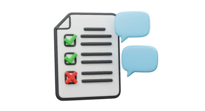 Isolated Checklist Document with Positive Feedback and Speech Bubbles