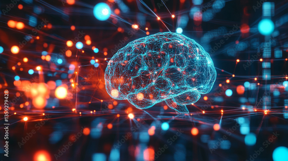 Poster artificial neural network. big data concept. artificial intelligence in the technology of the future