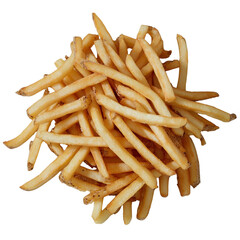 Crispy golden french fries served on a white plate with a rustic wooden background for a mouthwatering appeal white isolate background