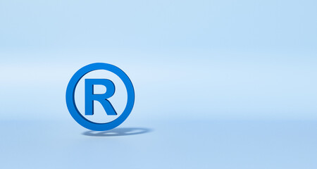 Registered sign. Symbol, 3D sign, icon. label, logo, reigstration form, intellectual property, warning sign. 3D illsutration