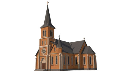 Isolated Classic Church Building with Architectural Detail and Steeple