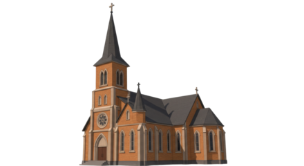 Isolated Classic Church Building with Architectural Detail and Steeple
