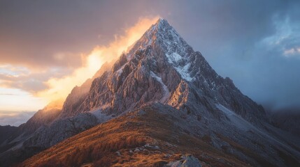 Majestic Mountain Peak Illuminated by Sunrise Glow