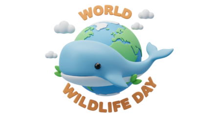Isolated World Wildlife Day Graphic with Whale and Globe