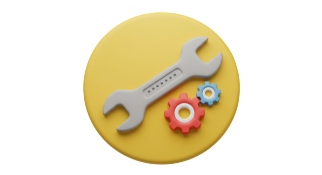 Isolated Wrench and Gears Symbolizing Mechanical Work and Repair