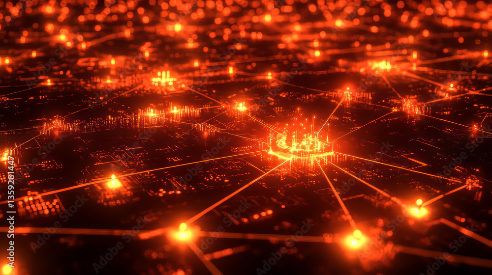 Poster digital web. global computer wireless network. abstract 3d illustration of a flaming polygonal mesh 