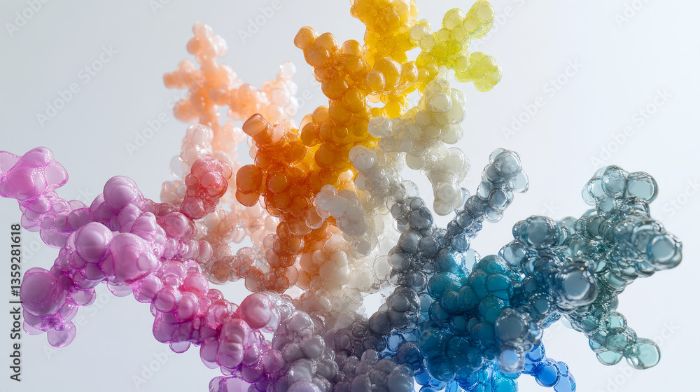 Poster abstraction of crystal structures. neural connections of synthetic modifications. 3d illustration of